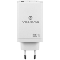 Volkano WattPro Series Triple Port 100W GaN Wall Charger - White