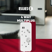 Ellies 4-Way Multiplug - 2 x USB 2.4a - 0.4m