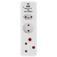 Ellies 3 Way Surge adaptor Schuko,with type C + USB - WT