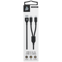 Pro Bass Cord Series 1.2m 15w USB-A to 2x USB-C Braided - Black