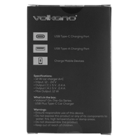 Volkano On-The-Go USB + Type-C 12w Car Charger - Black